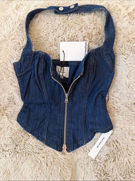 Reformation Tops - Reformation Dark Blue Denim Corset Halter Top with Front Zip